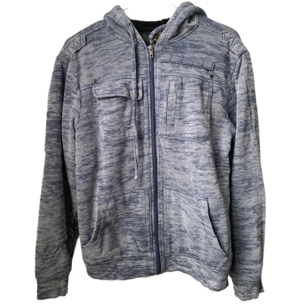 HELIX Men’s Heavy Blue Gray Space Dyed w/ Black Fleece Lined Zipper Front Jacket